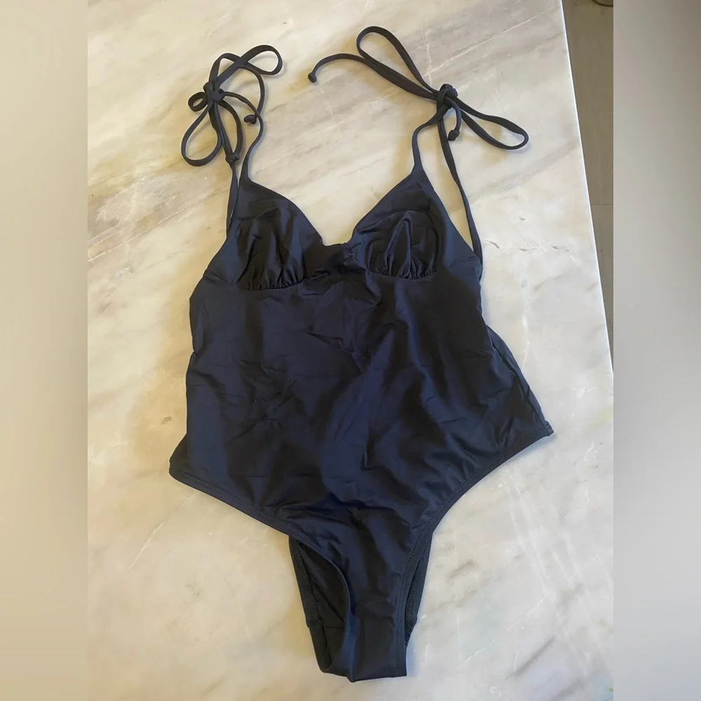 NWOT Frankie’s bikini otis cheeky Black One-Piece Swimsuit tie shoulder size S
